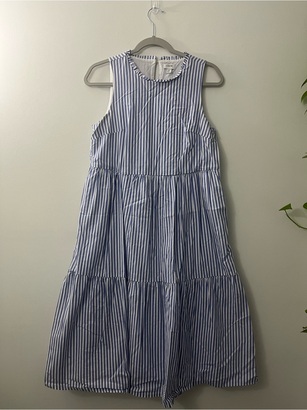 J. Crew Blue & White Vertical-Striped Tiered Kids Dress